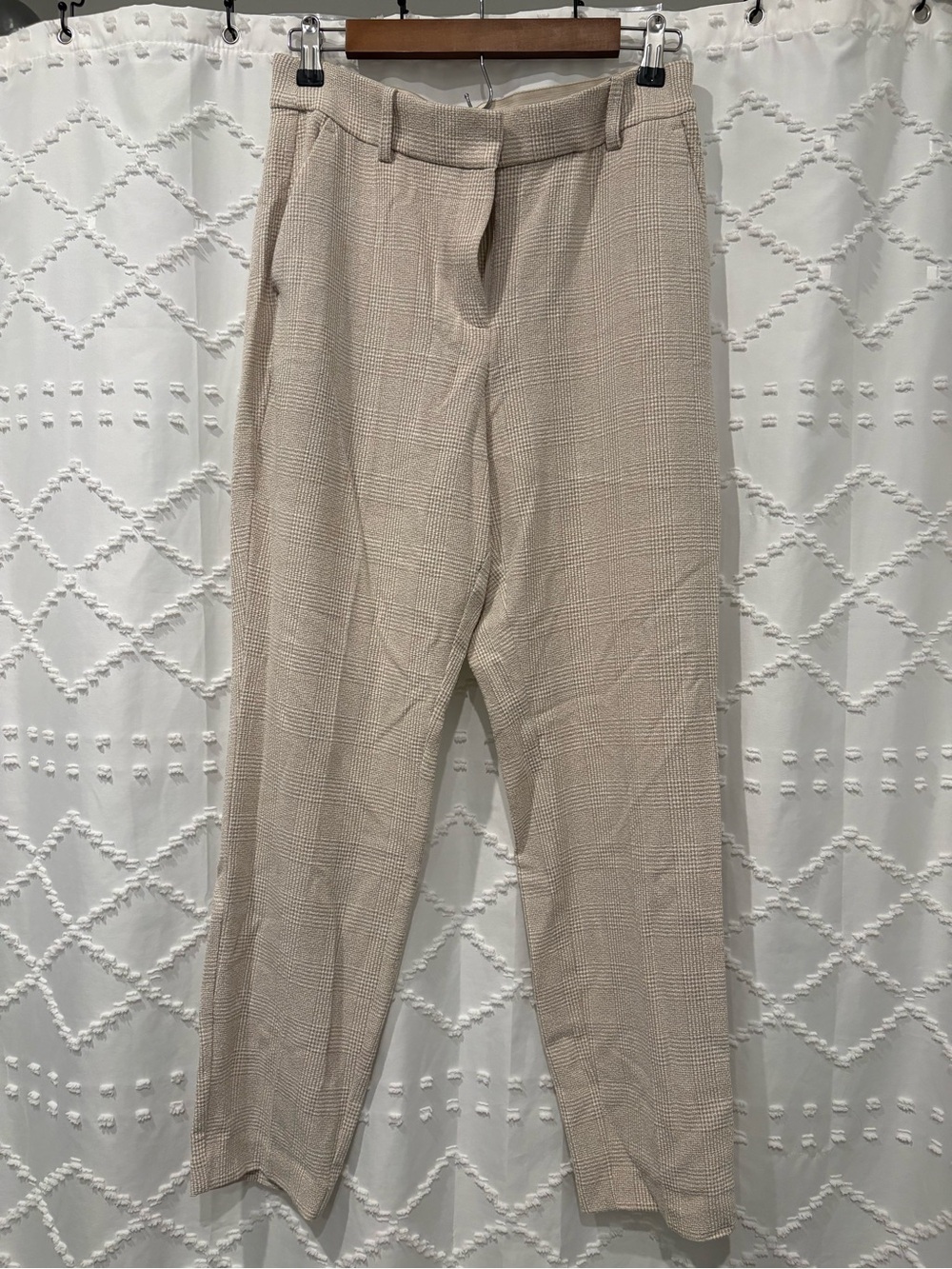 H&M Women's Beige Textured Tailored Trousers